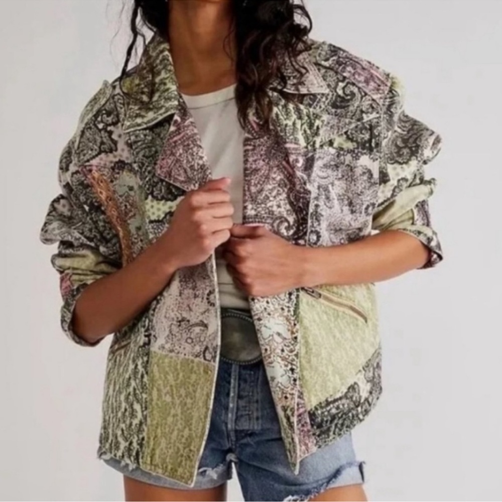 Free People Nadia Moto Jacket Sage Combo